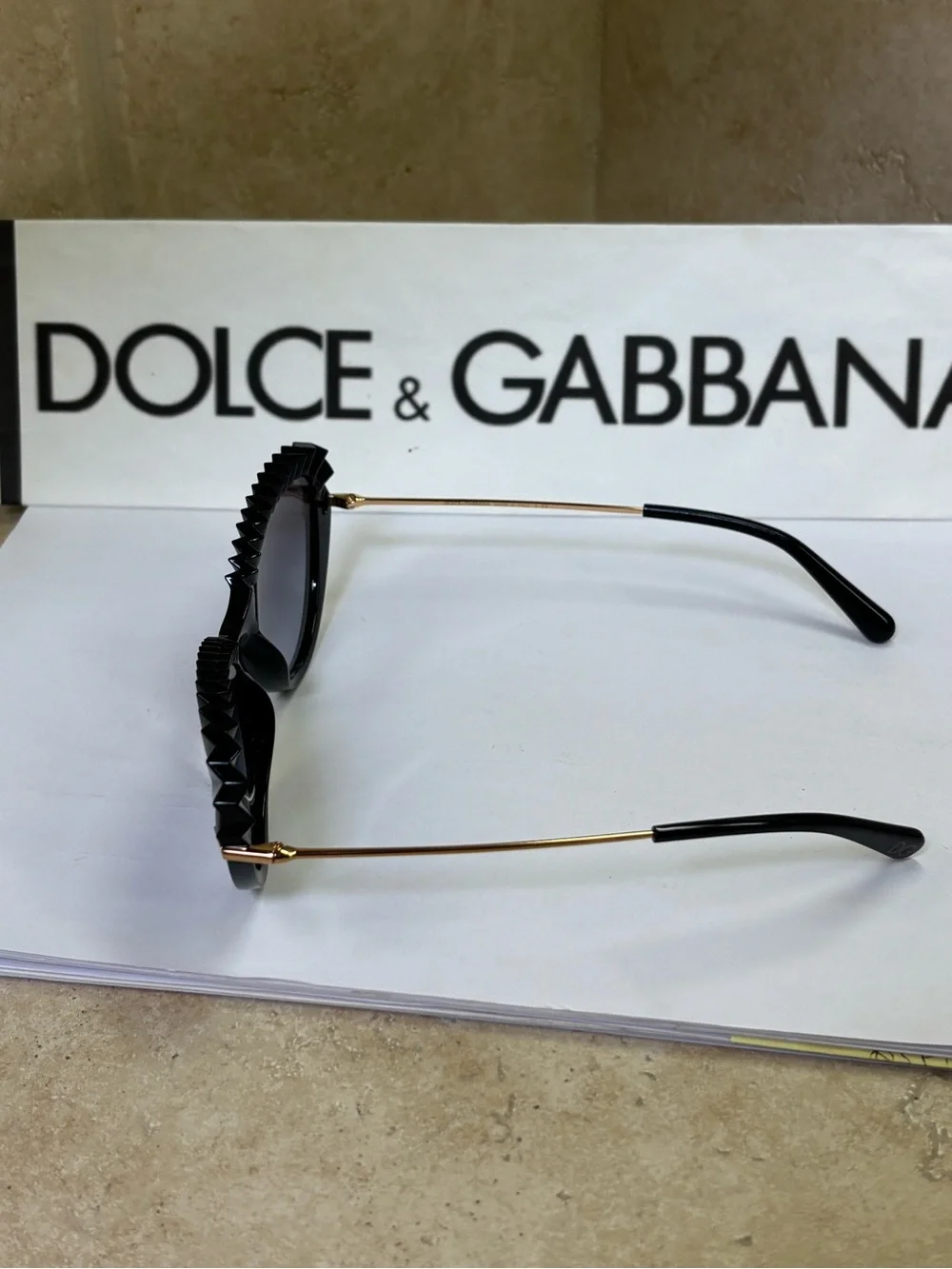 New Dolce & Gabbana DG6136 501/8G Black Cat-Eye Sunglasses with Gold Temples